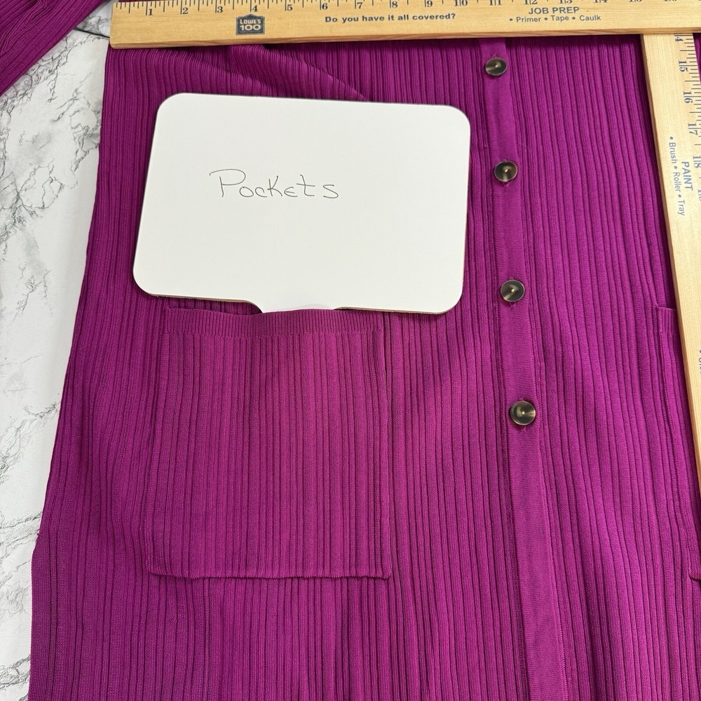 NEW‎ Chico's Ribbed Long Cardigan Sweater Blooming Dahlia Fuchsia Pockets 3 XL - Picture 7 of 13